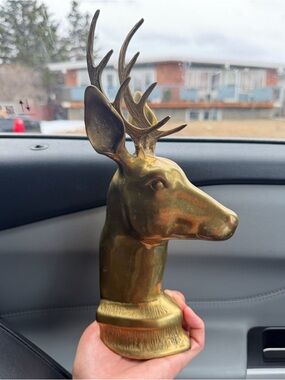 Vintage Solid Brass Deer Head Bookend Antique Gold Metal Stag Bust Book End
